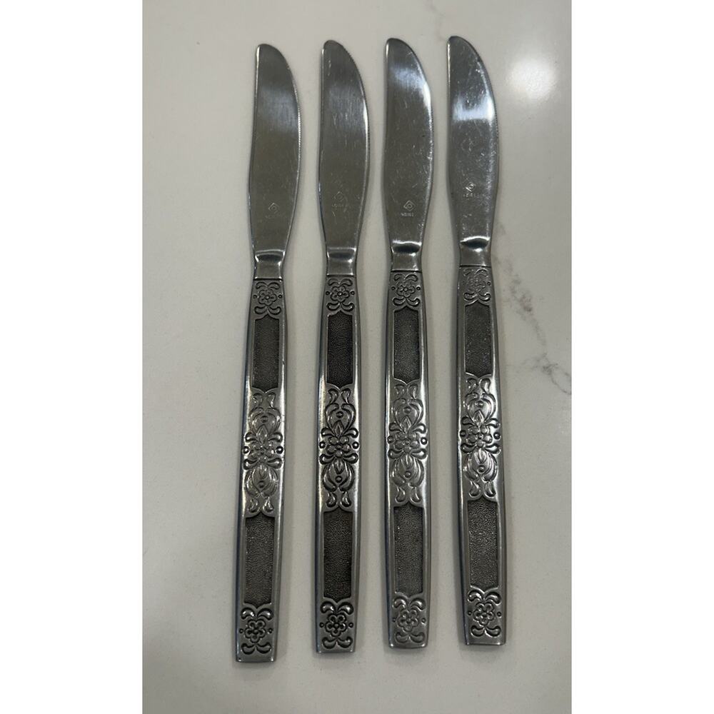Vtg Oneida Silver Northland Moon Dance Set of 4 Dinner Knives 8”‎ Flatware Lot